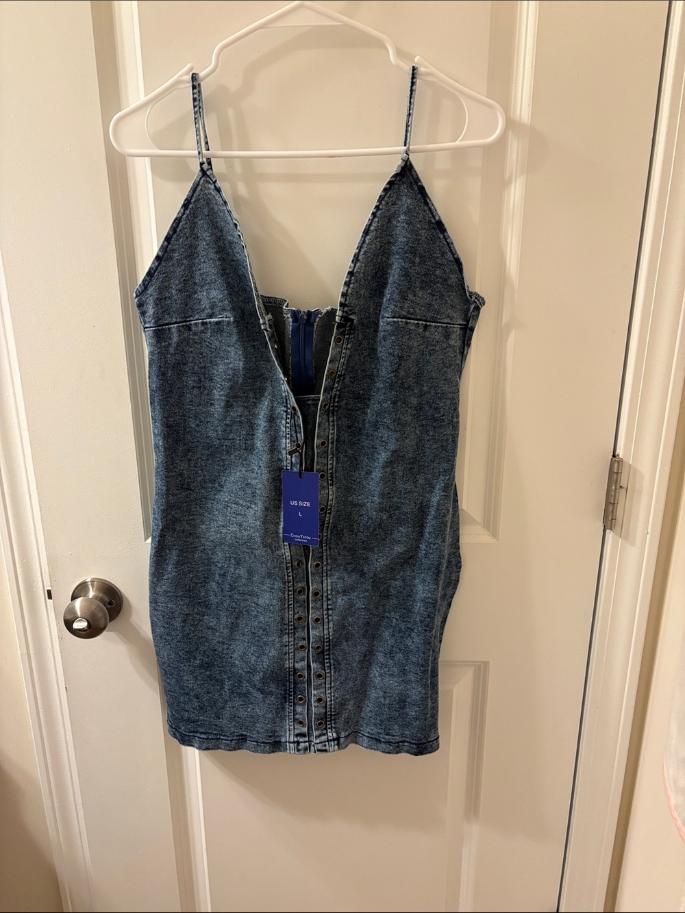 Denim Button-Front Camisole Dress in Washed Blue